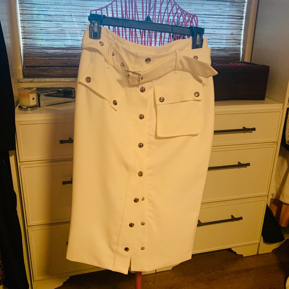 Why Dress Belted White Skirt w/Pockets Sz. S